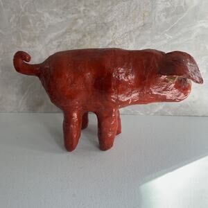 Handmade Paper Mache Red Pig Sculpture 6.5"
